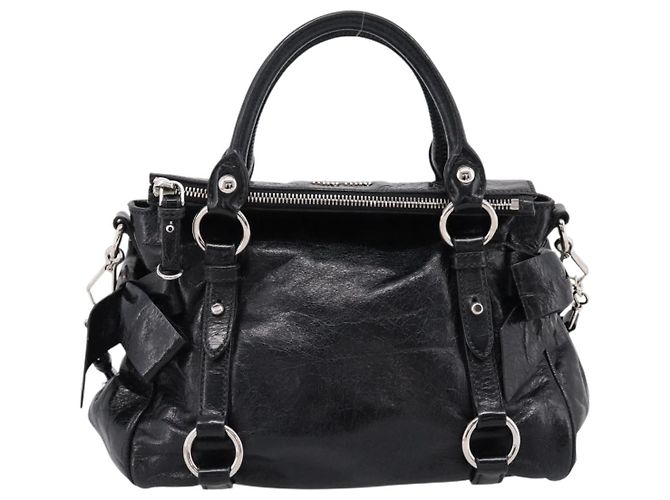 Borsa a Mano Miu Miu Vitello Lux Leather 2way Nero Argento Auth 197198SAM - vista 13