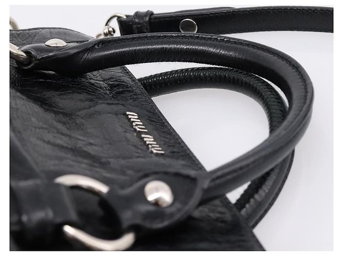 Borsa a Mano Miu Miu Vitello Lux Leather 2way Nero Argento Auth 197198SAM - vista 14