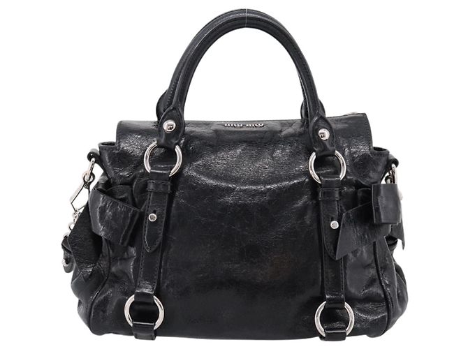 Borsa a Mano Miu Miu Vitello Lux Leather 2way Nero Argento Auth 197198SAM - vista 2