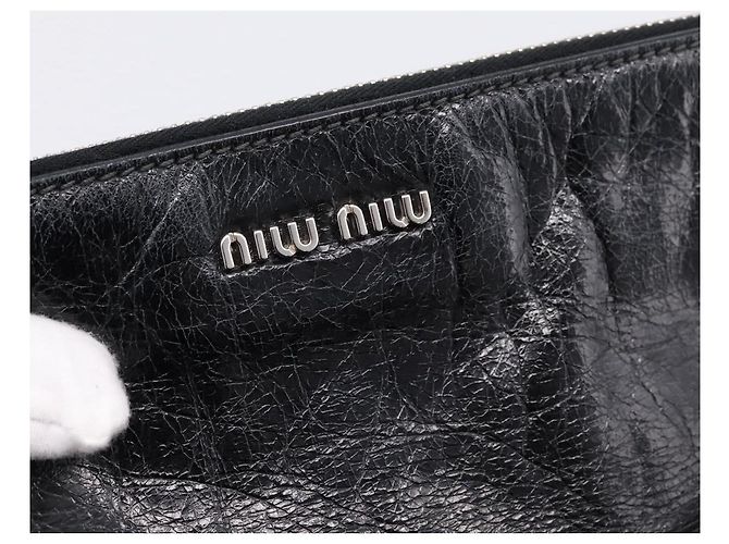 Borsa a Mano Miu Miu Vitello Lux Leather 2way Nero Argento Auth 197198SAM - vista 20