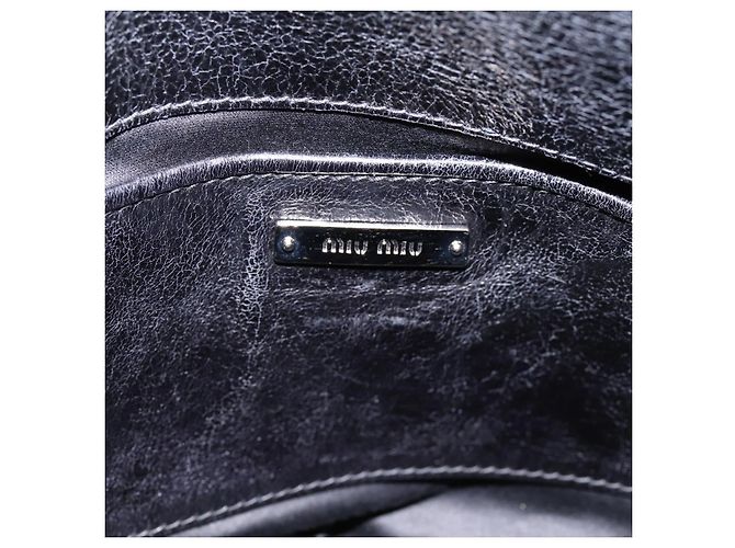 Borsa a Mano Miu Miu Vitello Lux Leather 2way Nero Argento Auth 197198SAM - vista 21