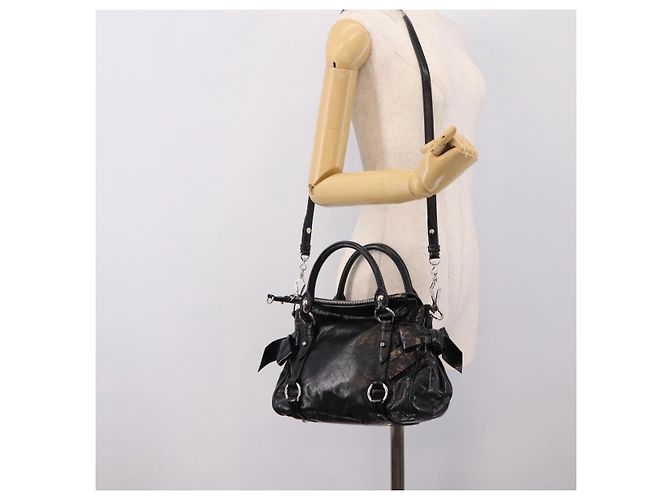 Borsa a Mano Miu Miu Vitello Lux Leather 2way Nero Argento Auth 197198SAM - vista 25