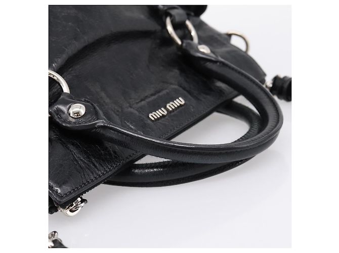 Borsa a Mano Miu Miu Vitello Lux Leather 2way Nero Argento Auth 197198SAM - vista 7