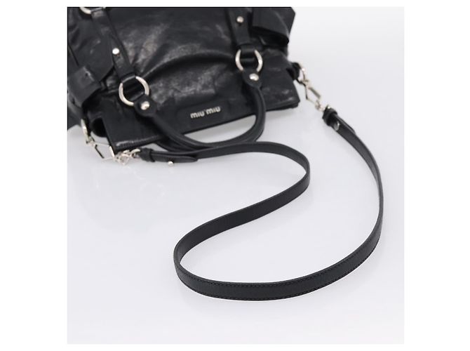 Borsa a Mano Miu Miu Vitello Lux Leather 2way Nero Argento Auth 197198SAM - vista 8