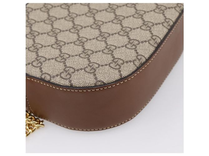 Borsa a tracolla GUCCI GG Supreme Chain PVC Beige Gold 409535 Auth 197208V D'oro - vista 13