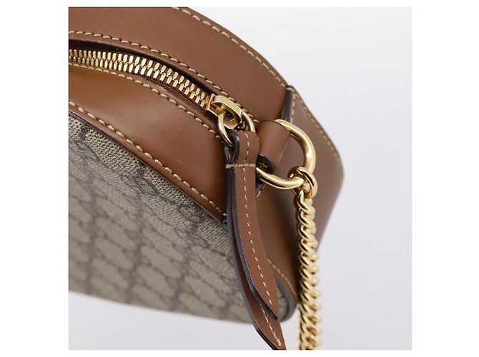 Borsa a tracolla GUCCI GG Supreme Chain PVC Beige Gold 409535 Auth 197208V D'oro - vista 14