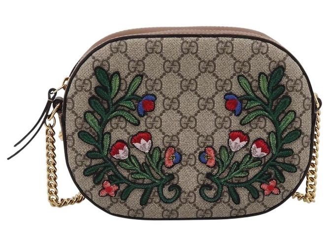 Borsa a tracolla GUCCI GG Supreme Chain PVC Beige Gold 409535 Auth 197208V D'oro - vista 2