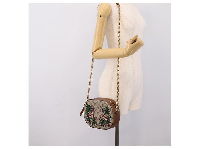 Borsa a tracolla GUCCI GG Supreme Chain PVC Beige Gold 409535 Auth 197208V D'oro - vista 21