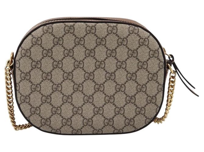 Borsa a tracolla GUCCI GG Supreme Chain PVC Beige Gold 409535 Auth 197208V D'oro - vista 3