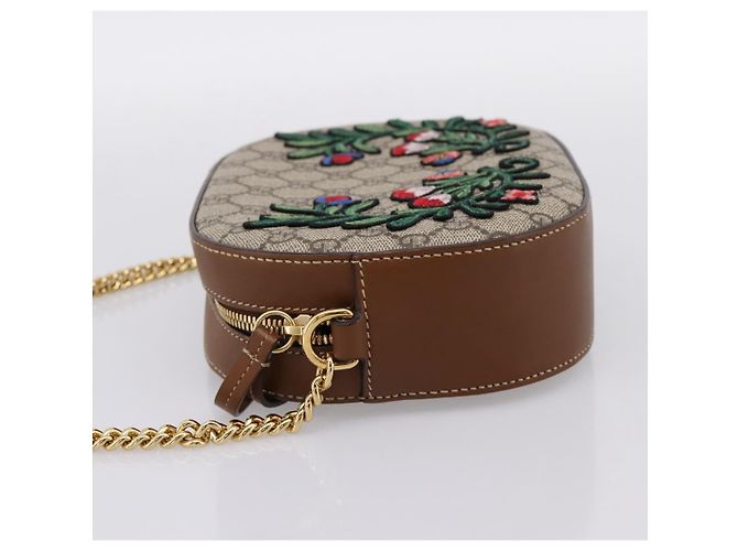 Borsa a tracolla GUCCI GG Supreme Chain PVC Beige Gold 409535 Auth 197208V D'oro - vista 4