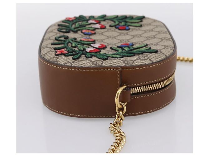 Borsa a tracolla GUCCI GG Supreme Chain PVC Beige Gold 409535 Auth 197208V D'oro - vista 5