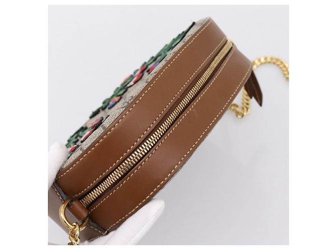 Borsa a tracolla GUCCI GG Supreme Chain PVC Beige Gold 409535 Auth 197208V D'oro - vista 6