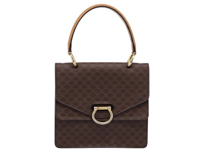 Céline Borsa a mano CELINE Macadam Canvas PVC Leather Brown Gold Auth mr2822 Marrone D'oro - vista 2