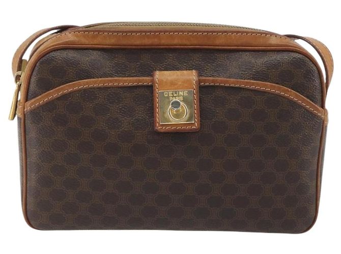 Céline Borsa a Tracolla CELINE Macadam PVC Pelle Marrone Tono Oro Auth BA14952 - vista 2