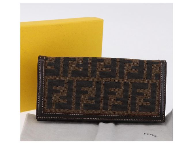 Portafoglio lungo FENDI Zucca Canvas Nero Marrone Auth 196107V - vista 12