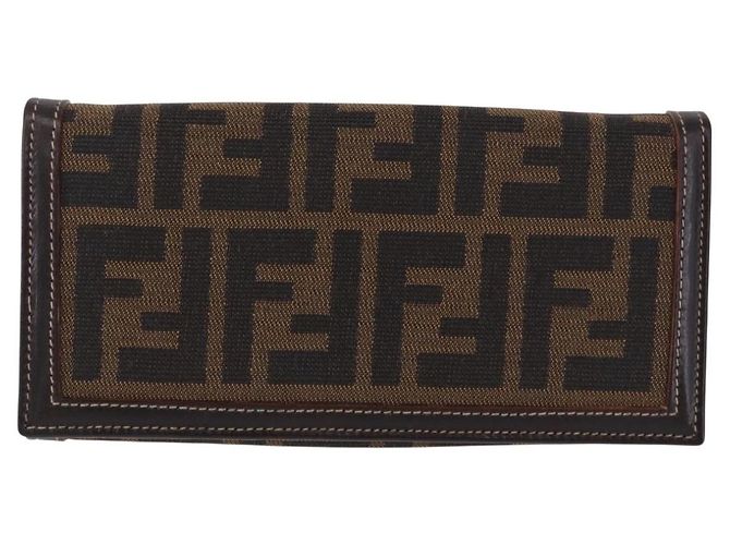 Portafoglio lungo FENDI Zucca Canvas Nero Marrone Auth 196107V - vista 13