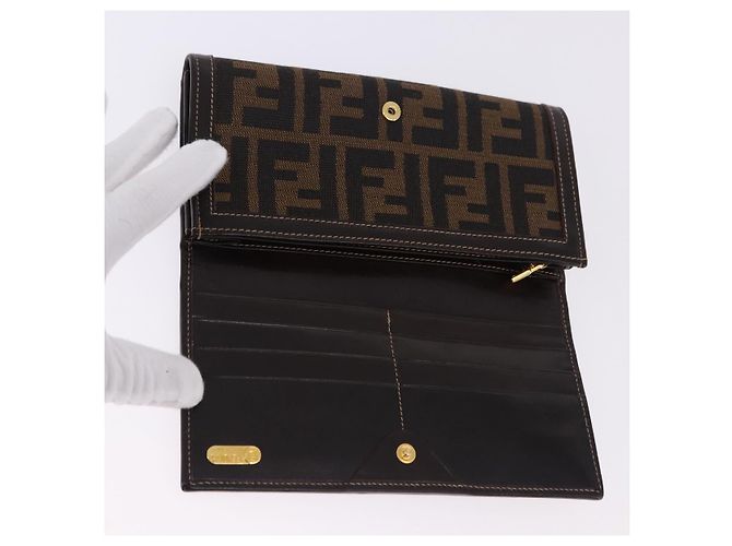 Portafoglio lungo FENDI Zucca Canvas Nero Marrone Auth 196107V - vista 8