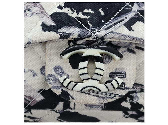 Borsa a tracolla CHANEL Matelasse 25 Airline Canvas Bianco Argento CC Auth 195237SAM - vista 15
