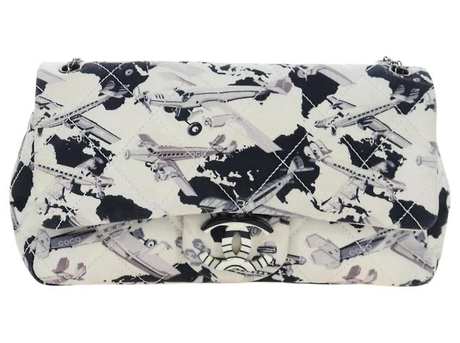 Borsa a tracolla CHANEL Matelasse 25 Airline Canvas Bianco Argento CC Auth 195237SAM - vista 2