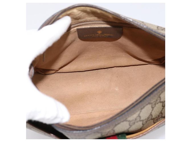 Borsa GUCCI GG Supreme Web Sherry Line PVC Beige Gold 89 02 032 Auth 198257 D'oro - vista 16