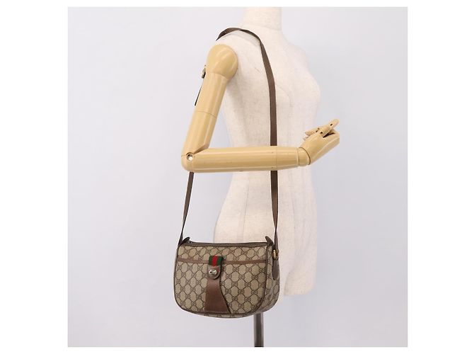 Borsa GUCCI GG Supreme Web Sherry Line PVC Beige Gold 89 02 032 Auth 198257 D'oro - vista 24