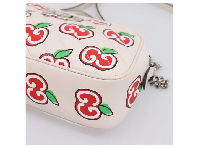 Borsa a tracolla GUCCI GG Marmont Apple in pelle Bianco Argento 447632 Auth ka5779M - vista 10