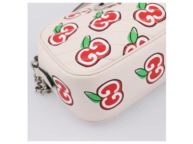 Borsa a tracolla GUCCI GG Marmont Apple in pelle Bianco Argento 447632 Auth ka5779M - vista 11