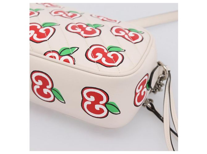 Borsa a tracolla GUCCI GG Marmont Apple in pelle Bianco Argento 447632 Auth ka5779M - vista 12