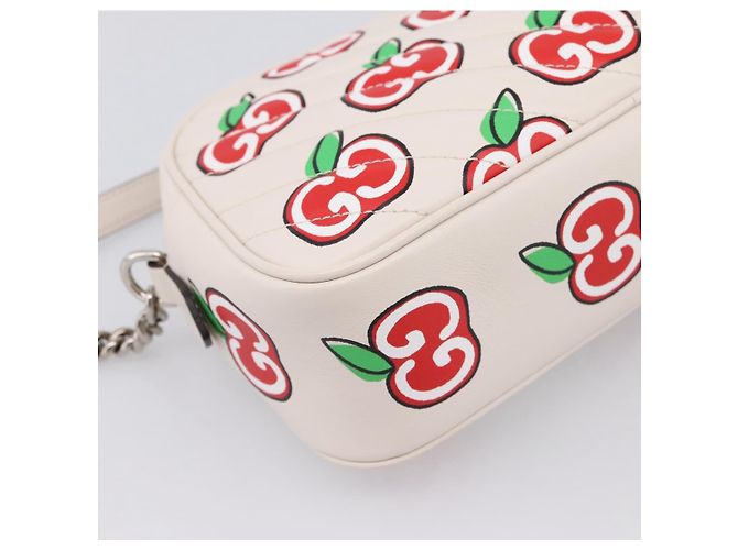 Borsa a tracolla GUCCI GG Marmont Apple in pelle Bianco Argento 447632 Auth ka5779M - vista 13