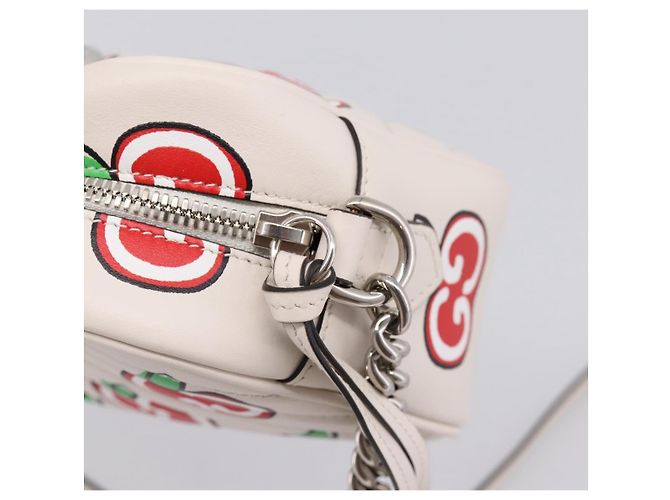 Borsa a tracolla GUCCI GG Marmont Apple in pelle Bianco Argento 447632 Auth ka5779M - vista 14