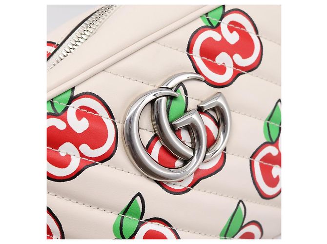 Borsa a tracolla GUCCI GG Marmont Apple in pelle Bianco Argento 447632 Auth ka5779M - vista 15