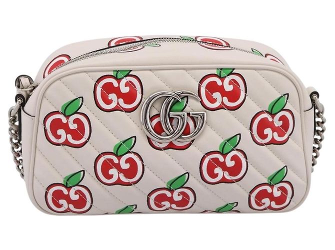 Borsa a tracolla GUCCI GG Marmont Apple in pelle Bianco Argento 447632 Auth ka5779M - vista 2