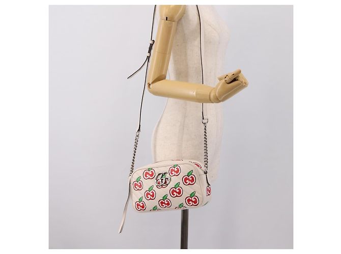 Borsa a tracolla GUCCI GG Marmont Apple in pelle Bianco Argento 447632 Auth ka5779M - vista 22