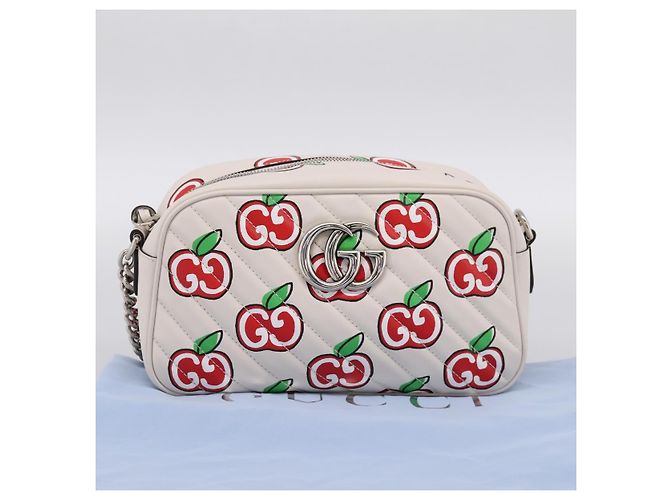 Borsa a tracolla GUCCI GG Marmont Apple in pelle Bianco Argento 447632 Auth ka5779M - vista 23