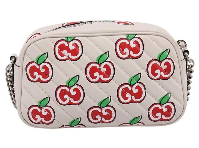 Borsa a tracolla GUCCI GG Marmont Apple in pelle Bianco Argento 447632 Auth ka5779M - vista 3