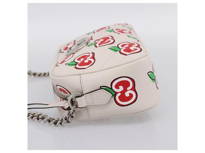 Borsa a tracolla GUCCI GG Marmont Apple in pelle Bianco Argento 447632 Auth ka5779M - vista 4