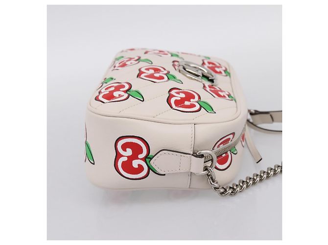 Borsa a tracolla GUCCI GG Marmont Apple in pelle Bianco Argento 447632 Auth ka5779M - vista 5