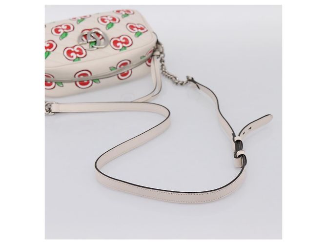 Borsa a tracolla GUCCI GG Marmont Apple in pelle Bianco Argento 447632 Auth ka5779M - vista 7