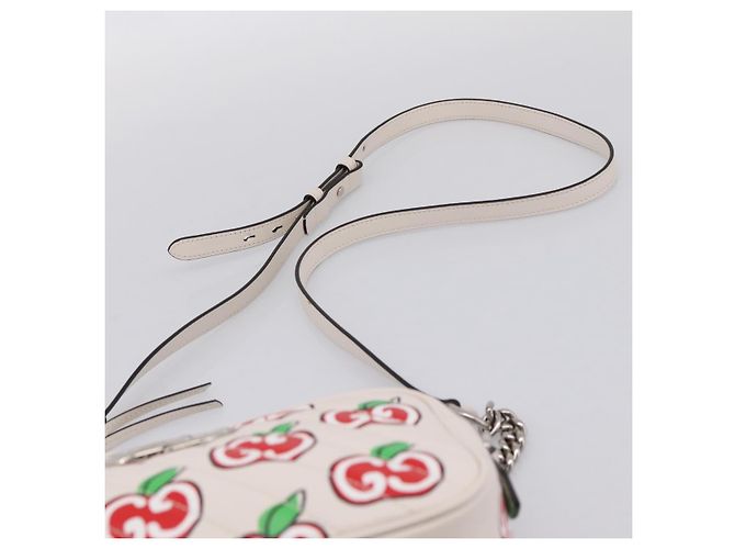 Borsa a tracolla GUCCI GG Marmont Apple in pelle Bianco Argento 447632 Auth ka5779M - vista 8