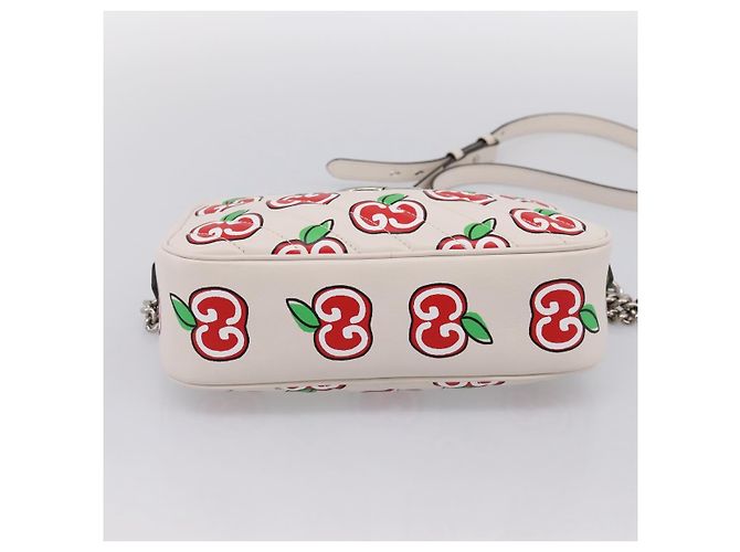 Borsa a tracolla GUCCI GG Marmont Apple in pelle Bianco Argento 447632 Auth ka5779M - vista 9