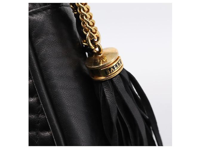 Borsa a tracolla con catena BALLY in pelle nera e oro Auth am8614A Nero - vista 15