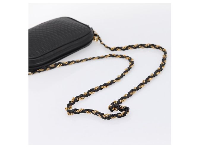 Borsa a tracolla con catena BALLY in pelle nera e oro Auth am8614A Nero - vista 7