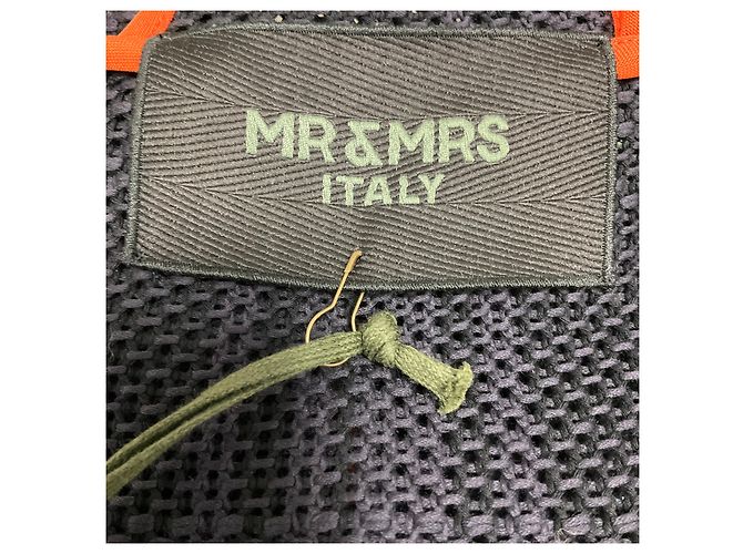 Mr & Mrs Italy blauer Mesh-Strickpullover mit Kapuze, Reißverschluss und Pelzbesatz - Ansicht 4