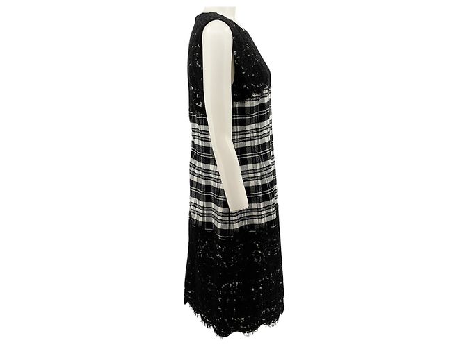 Vestido sin mangas de lana a cuadros negro / blanco con encaje Michael Kors - vista 2