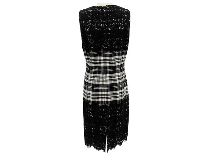Vestido sin mangas de lana a cuadros negro / blanco con encaje Michael Kors - vista 3