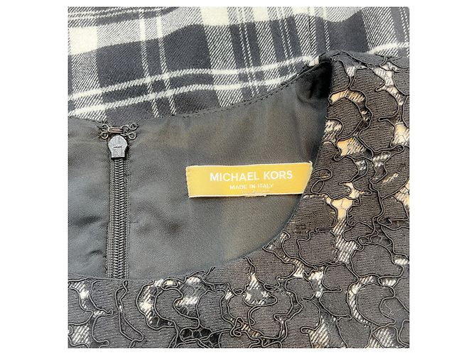 Vestido sin mangas de lana a cuadros negro / blanco con encaje Michael Kors - vista 4
