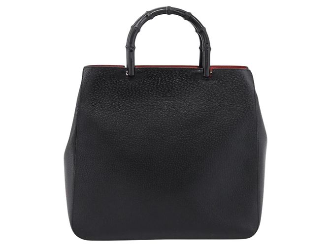 Borsa a mano GUCCI Bamboo in pelle nera e oro 002 1060 Auth ka5801 Nero D'oro - vista 2