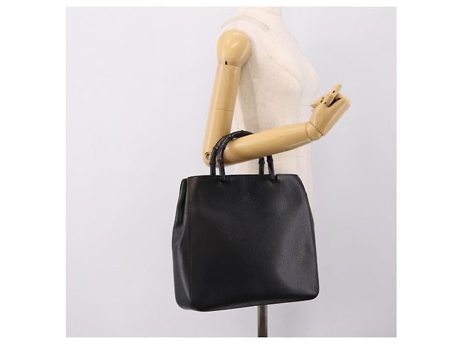 Borsa a mano GUCCI Bamboo in pelle nera e oro 002 1060 Auth ka5801 Nero D'oro - vista 24