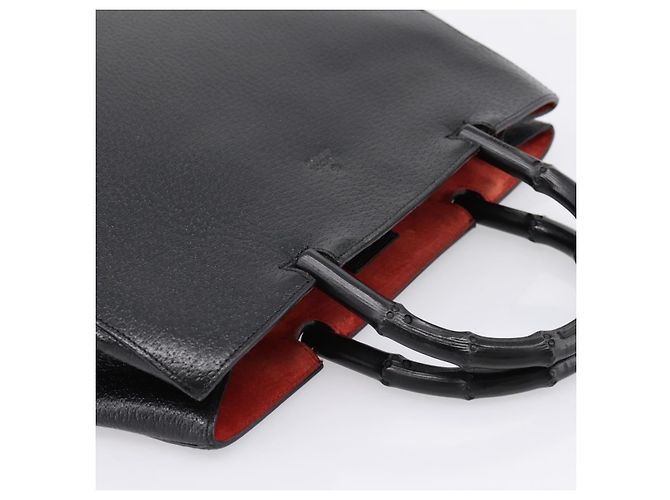 Borsa a mano GUCCI Bamboo in pelle nera e oro 002 1060 Auth ka5801 Nero D'oro - vista 6