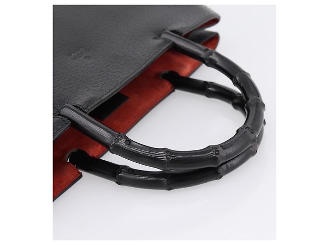 Borsa a mano GUCCI Bamboo in pelle nera e oro 002 1060 Auth ka5801 Nero D'oro - vista 7
